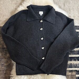 a.new.day Charcoal Collar Cardigan with Silver Heart Button